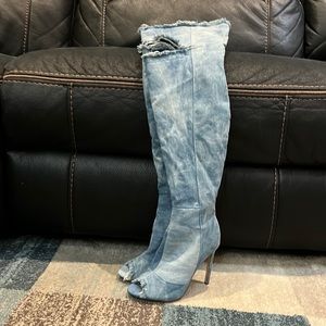 Fashion Nova denim over the knee boots